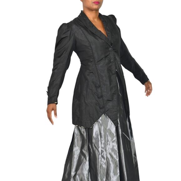 Antique Victorian Silk Blazer Jacket Black Coat Handmade Tailored Custom Small - Picture 11 of 16
